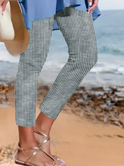 Striped Print Leggings Casual Long Length Versatile Leggings