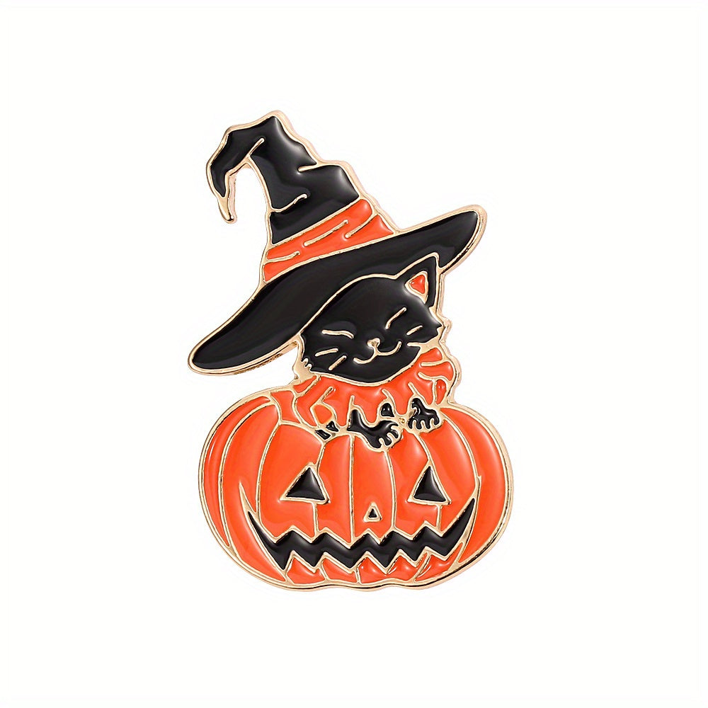 Funny Cat Pumpkin Enamel Brooch for Boys - Cute Halloween Accessory