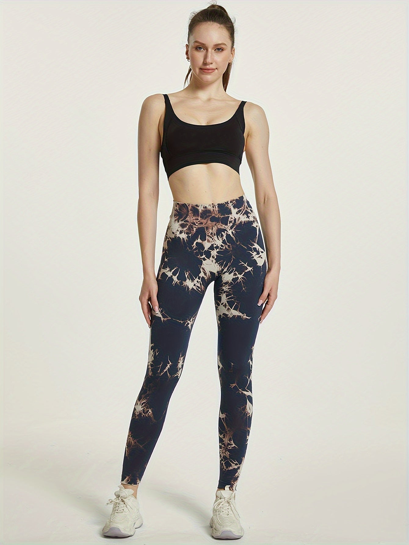 Navy Tie Dye Running Pants High Waisted Yoga Fitness Pants