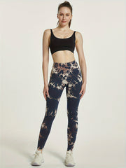 Navy Tie Dye Running Pants High Waisted Yoga Fitness Pants