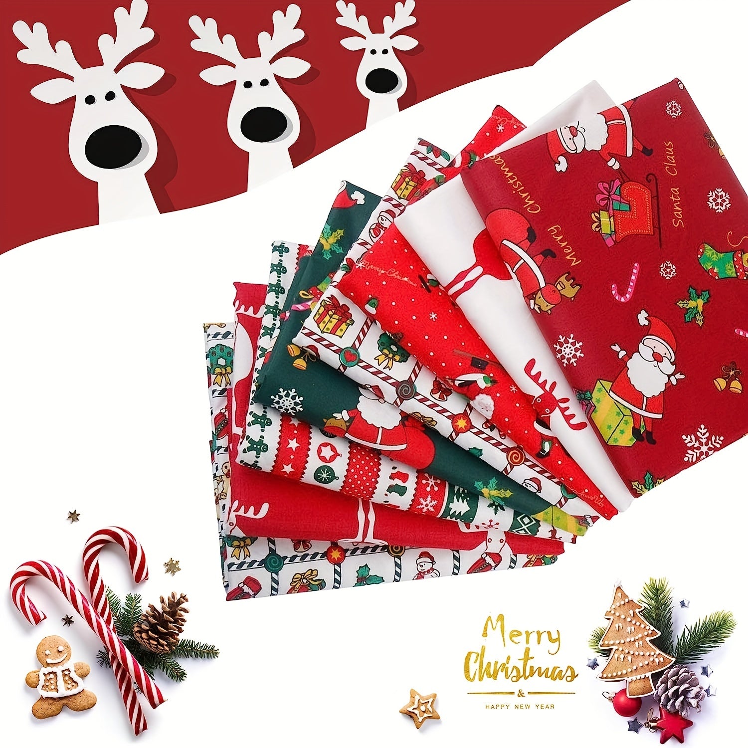 8pcs Christmas Quilting Cotton Craft Fabric Pre Cut Squares Sheets