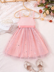 Toddler Girls Stars Mesh Overlay Belted Cami Princess Dress