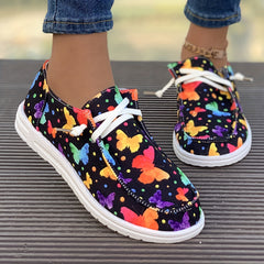 Women's Colorful Butterfly Skateboard Shoes Lace-up Flat Comfortable Sneakers