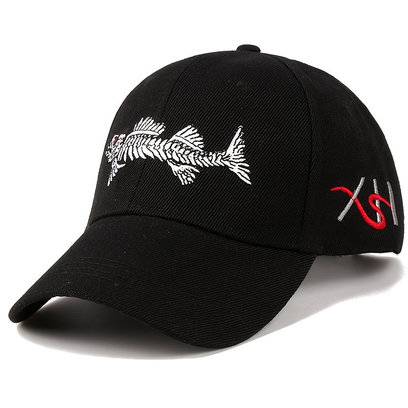 Fish Embroidered Baseball Cap Unisex Grey Camouflage Sun Hat