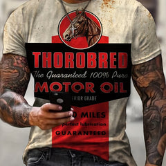 Men's Motor Letter Print T Shirt Crew Neck Tee for Summer