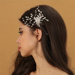 Faux Pearl Flower Head Piece Rhinestone Hairpin Wedding Hair Accessories