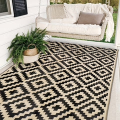 Beige Plaid Outdoor Rug Mat - Reversible Patio Rug