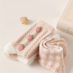 3 Pairs Strawberry Print Socks Women's Stockings