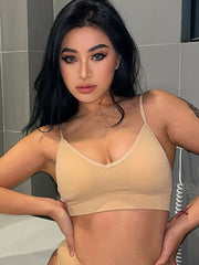 Women's V-Neck Ribbed Crop Cami Bra