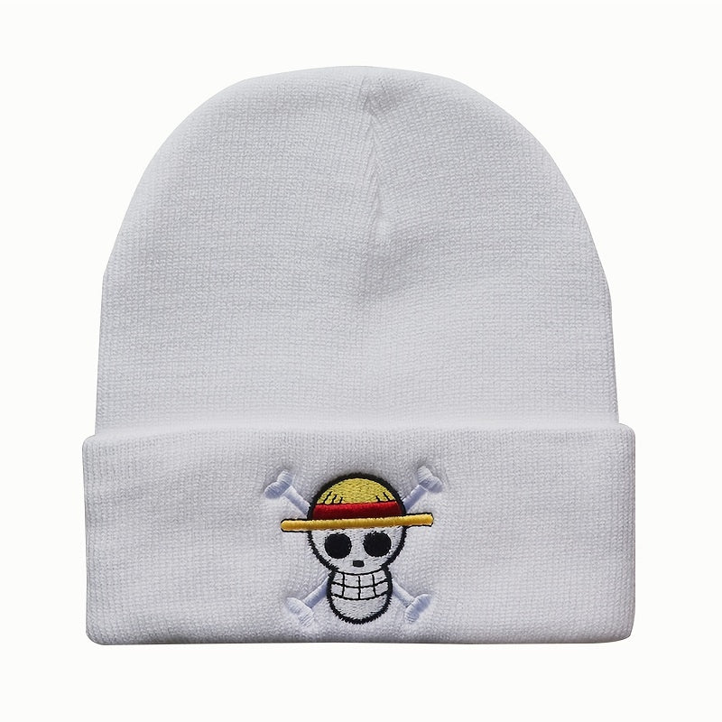 1pc One Piece Anime Embroidered Knitted Hat Men's Warm Wool Hat
