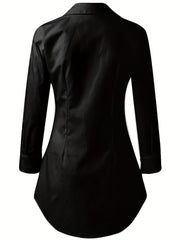 Women's Plus Solid Long Sleeve Button Up Shirt