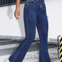 High Stretch Flare Leg Jeans High Rise Washed Denim Pants