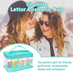 Chenille Clear Makeup Bag Zipper Handle Waterproof Cosmetic Handbag