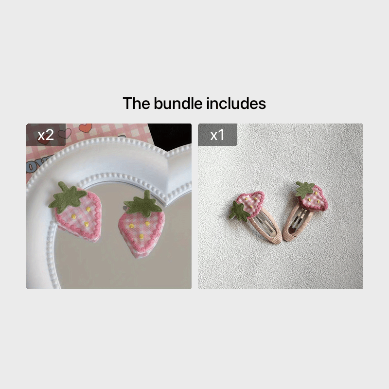 2pcs Girls Pink Strawberry Hairpins Sweet Hair Accessories