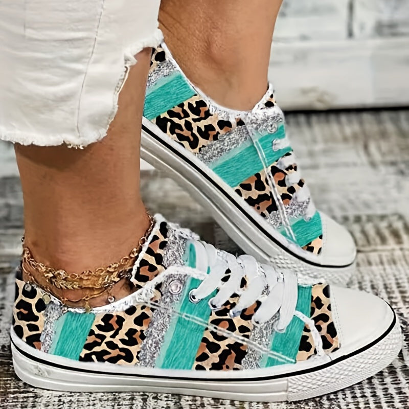 Leopard Print Canvas Shoes Lace Up Low Top Sneakers