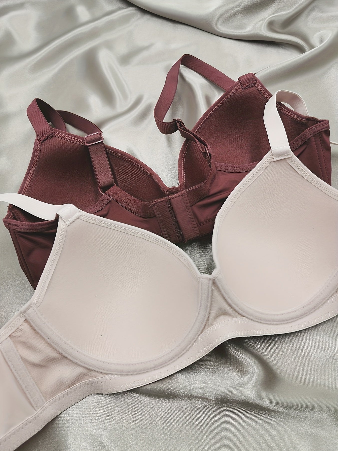 2 Pcs Solid Push Up Bras Comfortable & Breathable T shirt Bra Women's Lingerie