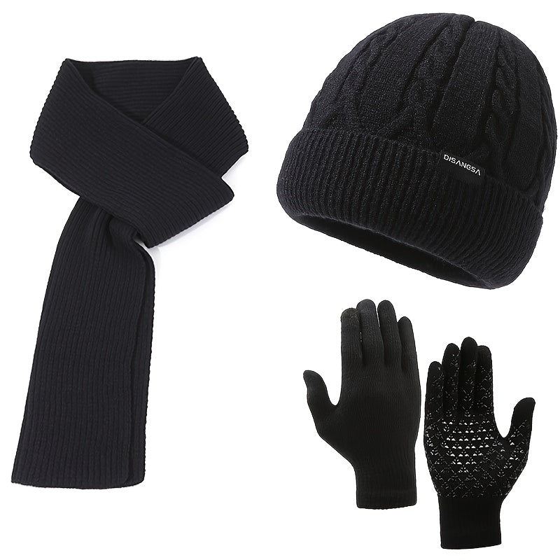 Knitted Hat Scarf Gloves Winter Beanie Neck Scarf Anti Slip Gloves