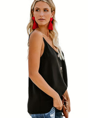 V Neck Cami Top Button Sleeveless Strap Summer Casual Women's Clothing