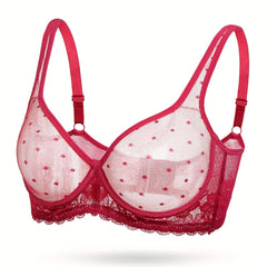 Polka Dot Mesh Unlined Push Up Bra Sheer Lingerie