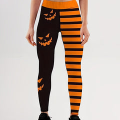 Funny Face & Stripe Print Halloween Leggings