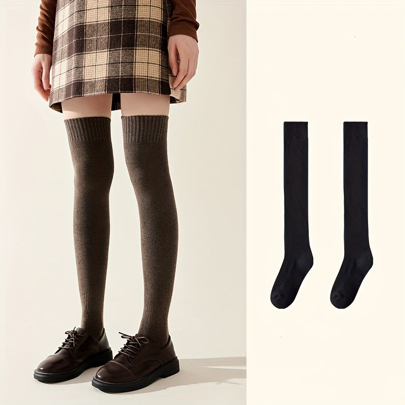 2 Pairs Women's Thicken Knee Socks Plus Cashmere Warm Stockings