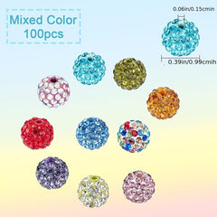 100pcs 10mm Fuchsia Rhinestone Pave Disco Ball Clay Beads