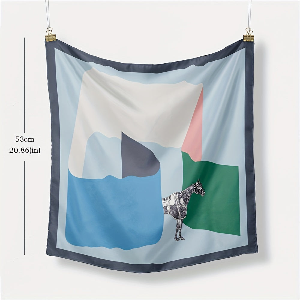 Geometric Horse Print Bandana Silk Square Scarf for Women