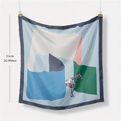Geometric Horse Print Bandana Silk Square Scarf for Women
