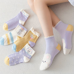 5 Pairs Girls Cartoon Animal Ankle Socks for Toddlers