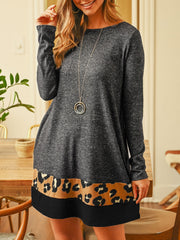 Leopard Print Splicing Dress Long Sleeve Mini Dress Women's Clothing