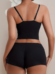 Ribbed Pajama Set V Neck Cami Top & Shorts Sleepwear