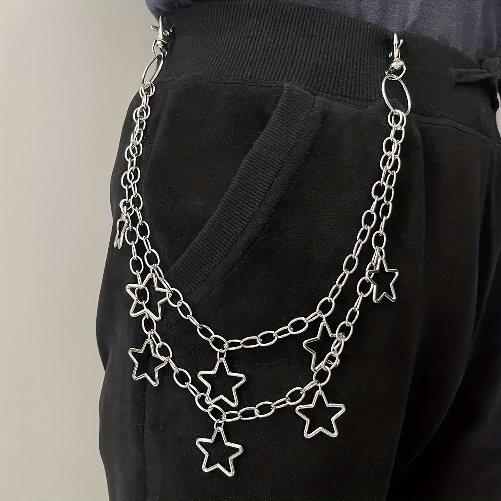 Retro Pentagram Multilayer Pants Chain Men's Waist Chain Y2K Jewelry