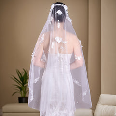 Floral Veil for Bridal Attire 100 Polyester Flower Embellished Wedding Head Veil