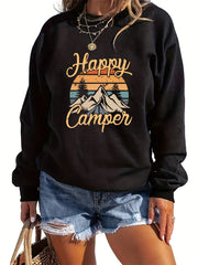 Mountain & Letter Print Pullover Sweatshirt Long Sleeve Crew Neck Sweatsh