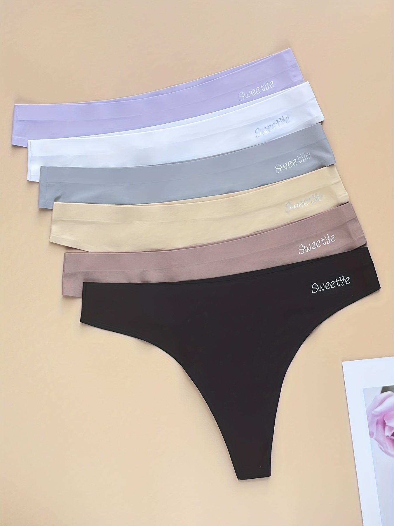 6pcs Seamless Solid Thongs Soft & Comfy Intimates Panties