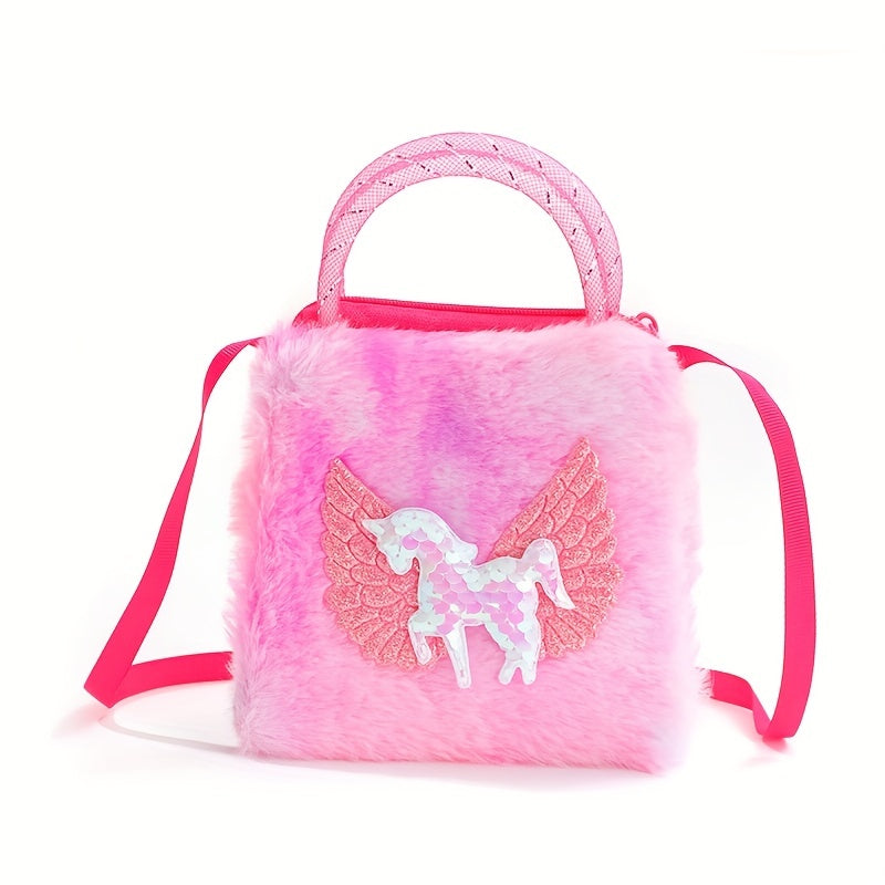 Colorful Unicorn Plush Crossbody Bag Handbag Cartoon Purse Tote Coin Purse