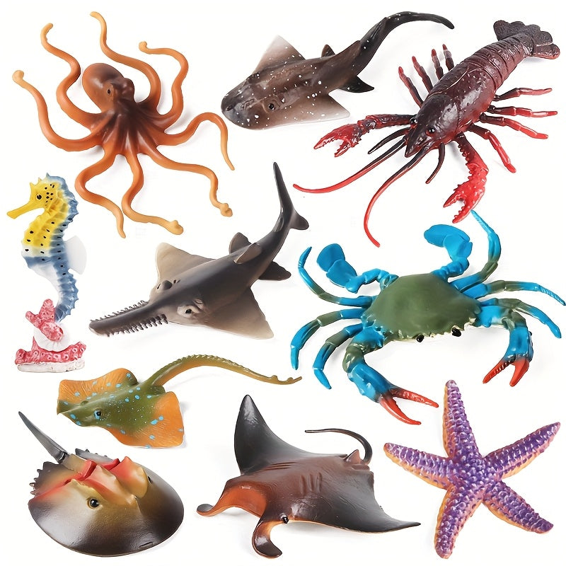 10pcs Ocean Marine Shark Starfish Octopus Crab Animals Sea Life Figurine Toy