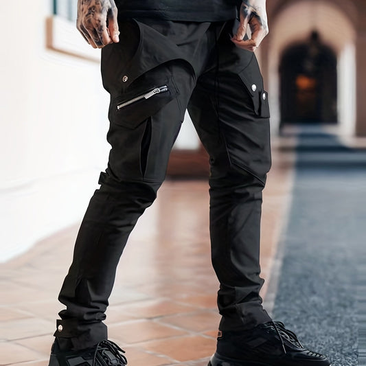Men's Drawstring Cargo Pants Zip Pocket Slim Fit Outdoor Pants