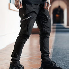 Men's Drawstring Cargo Pants Zip Pocket Slim Fit Outdoor Pants