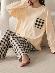 Plaid Print Pajama Set Long Sleeve Top & Pants