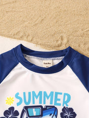 Boys Happy Shark Swim Suit & Trunks Set for Beach Vacation
