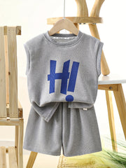 HI Letter Boys Sleeveless Tank Tops&Shorts Set Casual Fitness Vest&Shorts