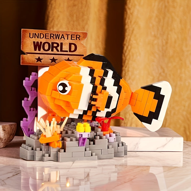 Micro Building Blocks Clownfish Ocean Animal Model Assembly