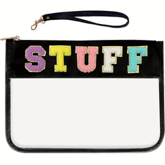 Chenille Letter Zipper Pouch Makeup Bag Clear Waterproof Toiletry Snack Bag