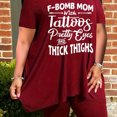 Slogan Print Tee & Shorts 2 Piece Set