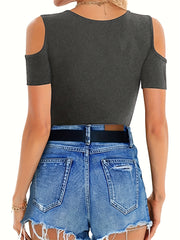 Sexy Cold Shoulder V Neck Bodysuit One Piece Women's Clothing