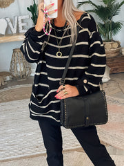 Casual Stripe Print Sweater Round Neck Jumper