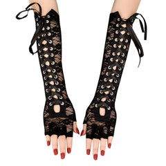 Lace Long Gloves Bandage Half Finger Arm Evening Party Y2K Punk