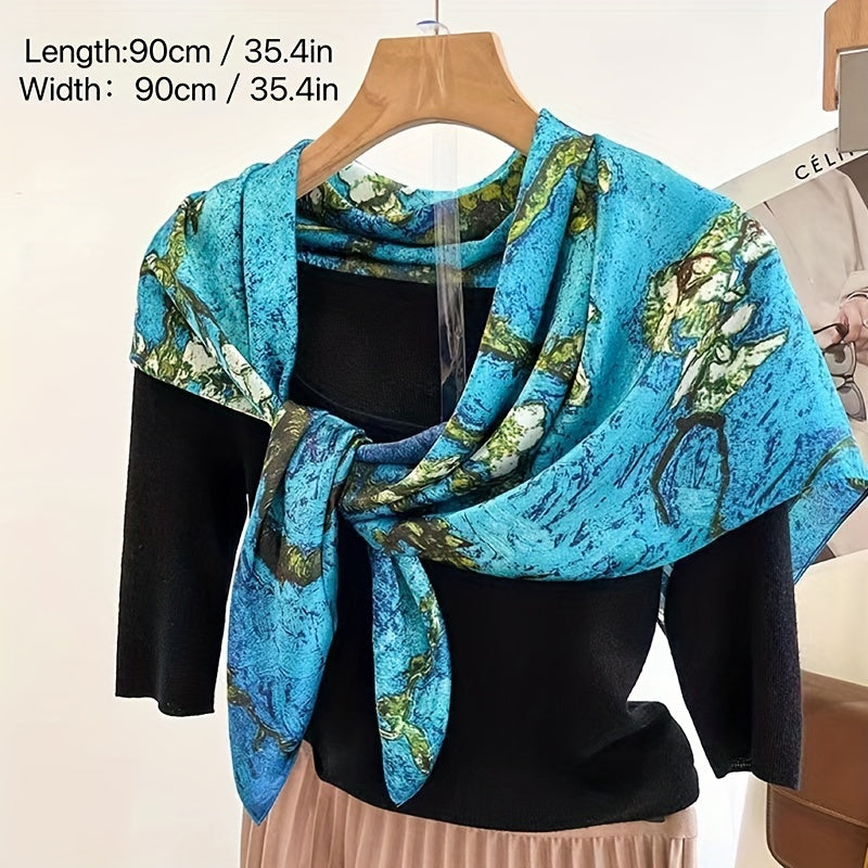 Branch Print Shawl Oil Painting Bandana Silk Square Scarf Head Wrap