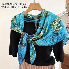 Branch Print Shawl Oil Painting Bandana Silk Square Scarf Head Wrap